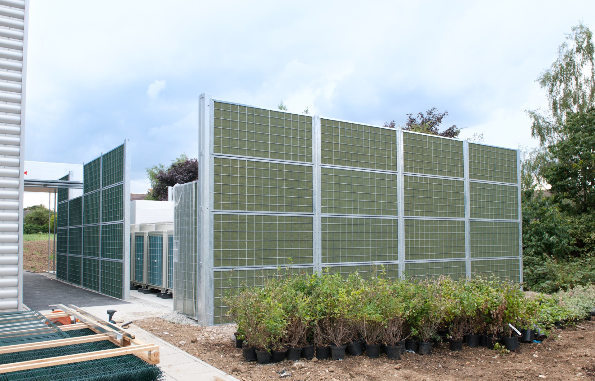 Noistop Steel galvanised sound barrier around industrial equipment in the United Kingdom