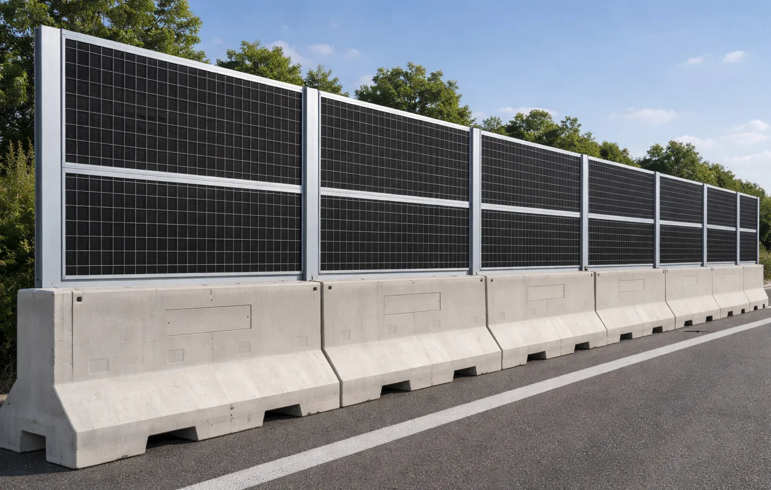 Tijdelijke geluidswand opgebouwd uit Noise-Reducer SA80 panelen op betonjerseys